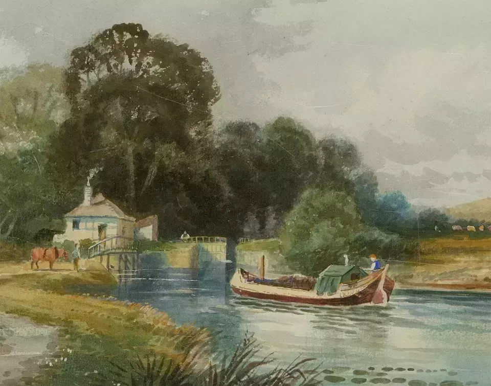 C.J. Keats Rba   Early 20th Century Watercolour, River Scene With Figures photo furniture
