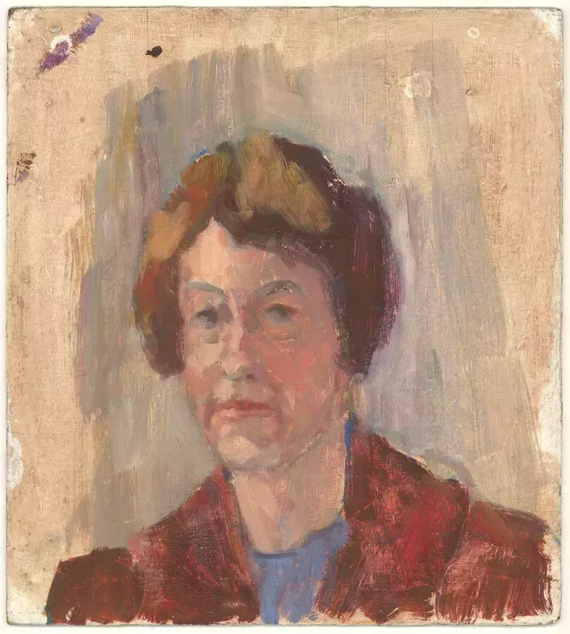 Barbara Doyle (B.1917)   Contemporary Oil, Austere Portrait photo furniture