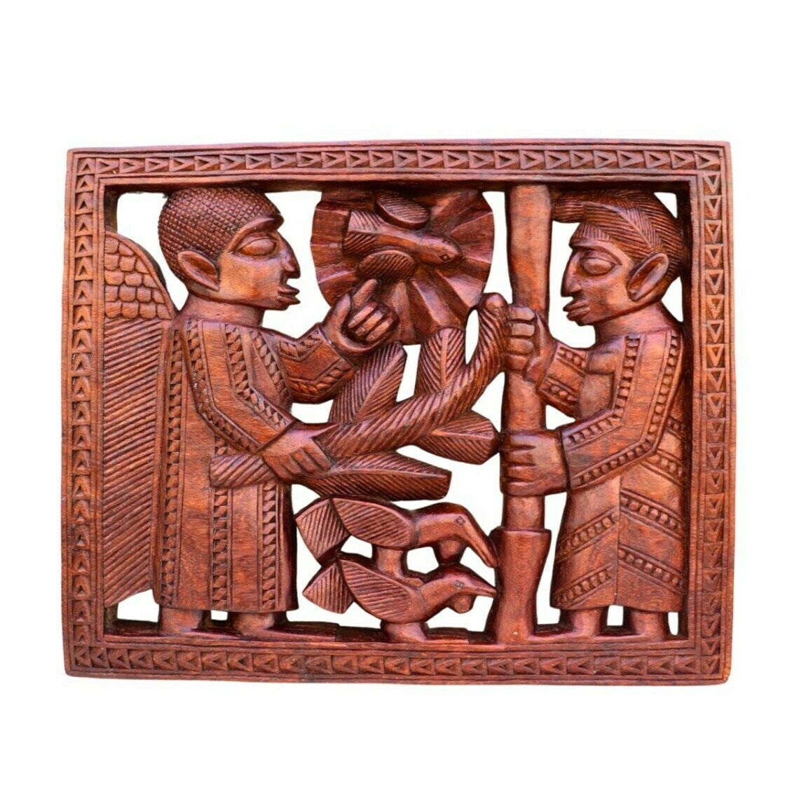 Mid Century African Yoruba Tribe Hand Carved Wood African Panel Signed Odekunle Oyo, Nigerian Yoruba Tribal Wall Art