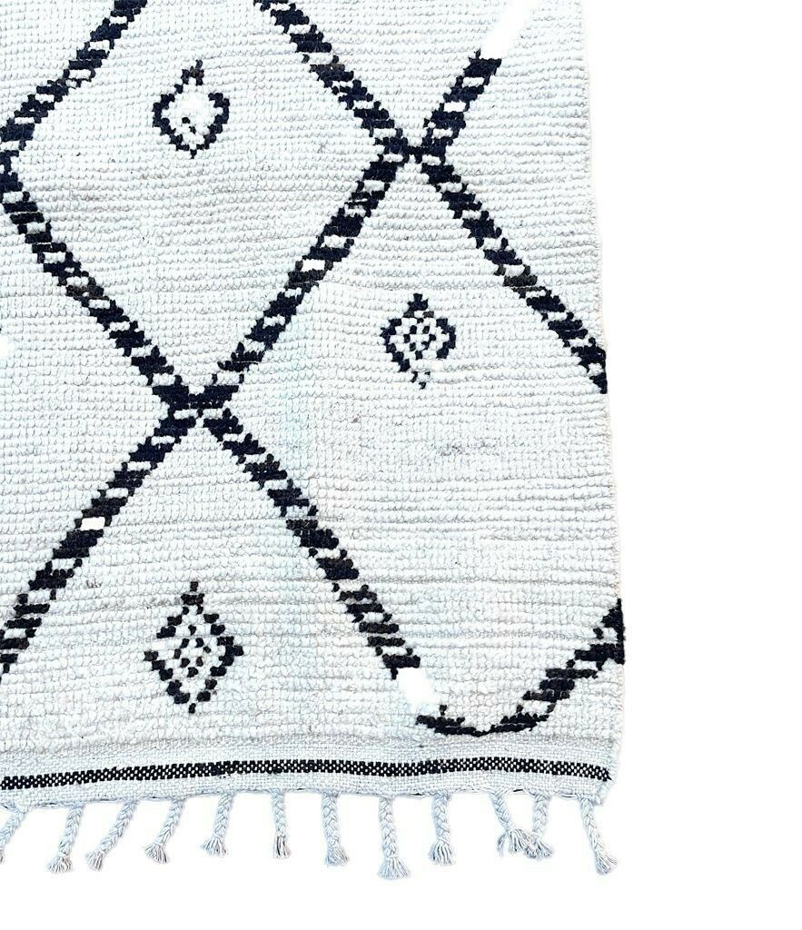 A Vintage Handwoven Moroccan Berber Rug With Tribal Diamond And Line Pattern photo Textiles