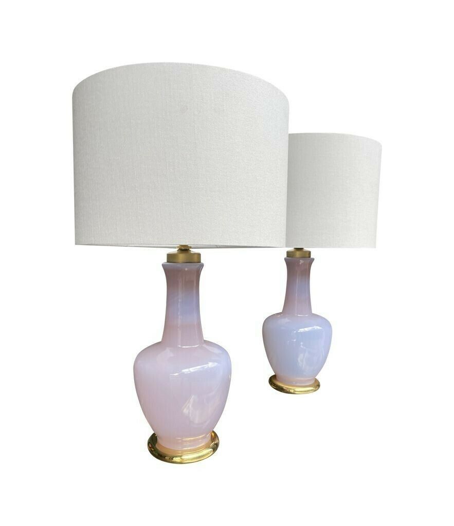 A Pair Of Lavender Opaline Murano Glass Lamps By Cenedese photo Lighting