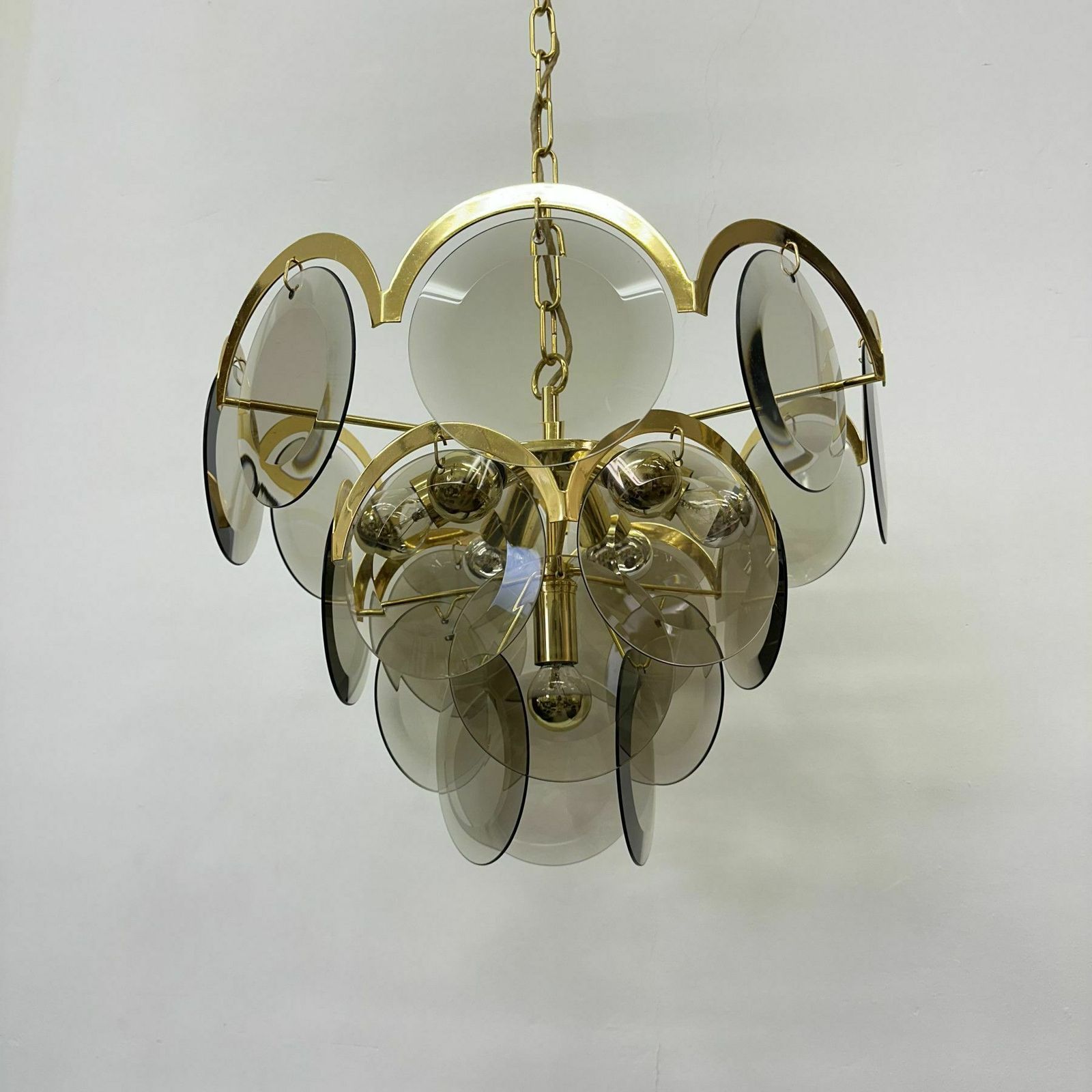 Verlichting Vistas Gold Smoked Glass, Hanglamp Uit De Jaren 1970 photo