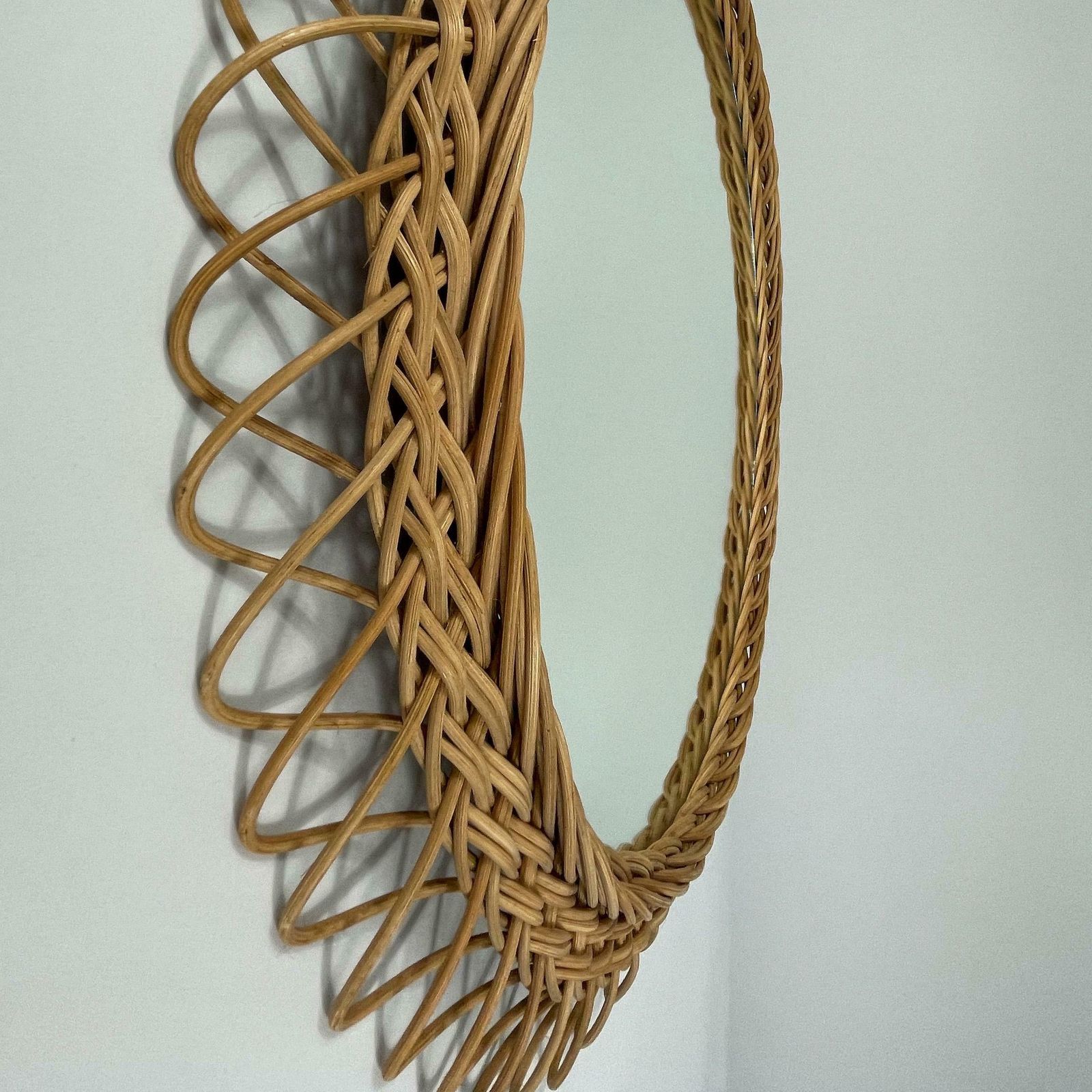 Round Rattan Hand Woven Wall Mirror, Sweden 1950s photo Home Decor