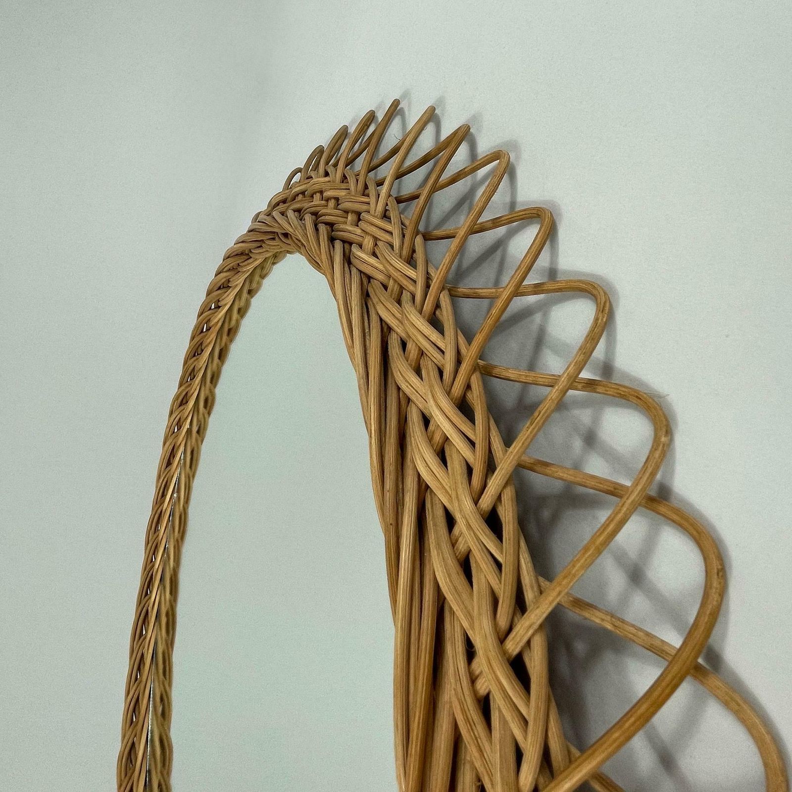 Home Decor Round Rattan Hand Woven Wall Mirror, Sweden 1950s photo