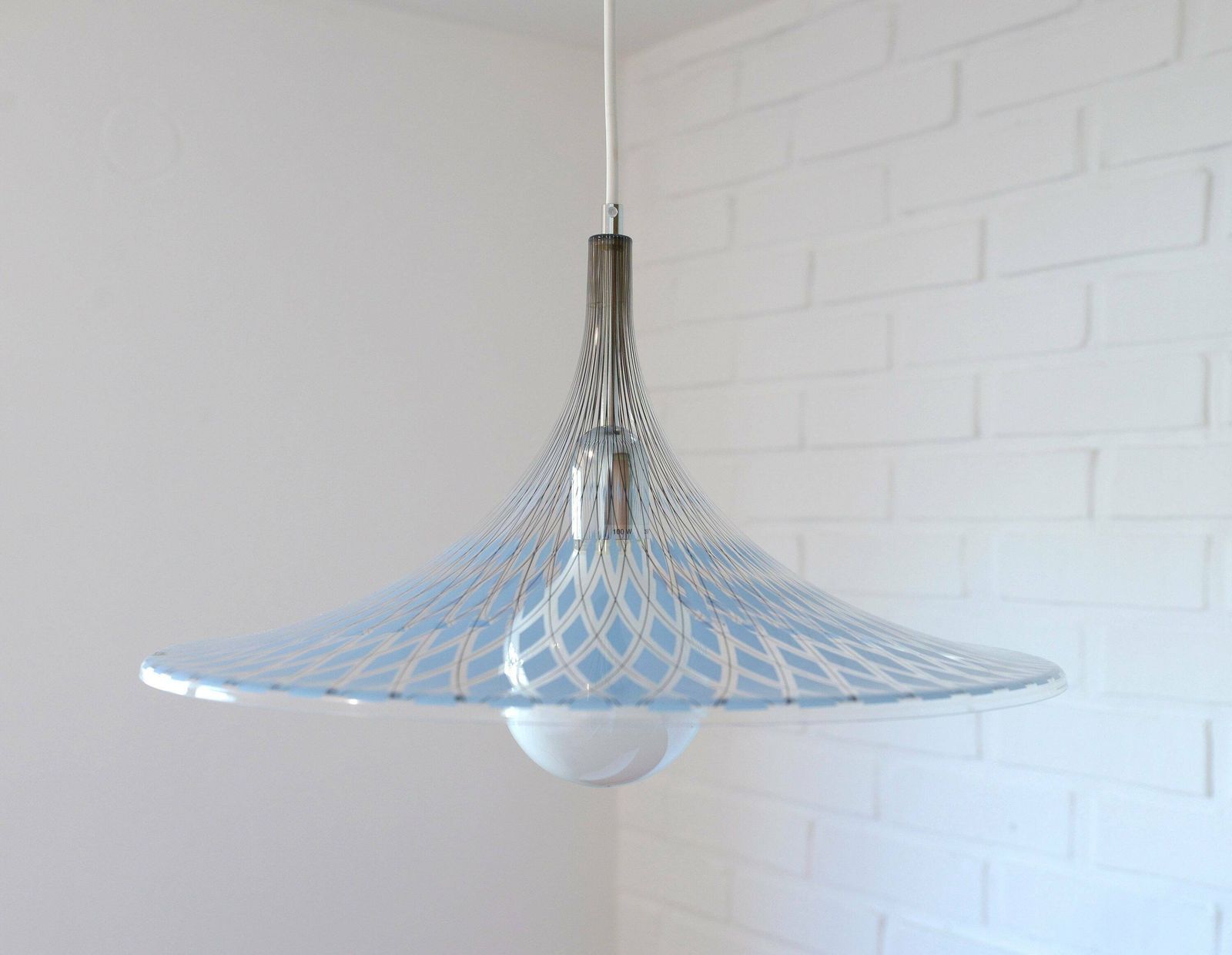 Trumpet Pendant Lamp / Ceiling Light / Meblo Albatros / Blue Plastic Lighting / Vintage Hanging Lamp / 1970's / Mid Century Modern / Retro photo furniture