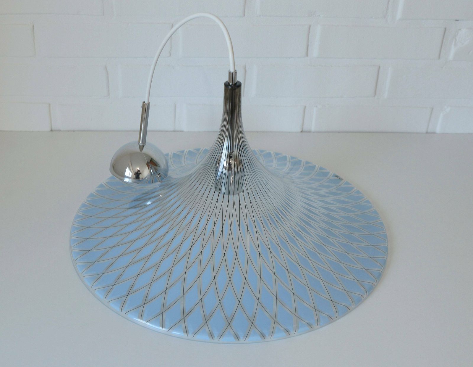 Trumpet Pendant Lamp / Ceiling Light / Meblo Albatros / Blue Plastic Lighting / Vintage Hanging Lamp / 1970's / Mid Century Modern / Retro photo buy