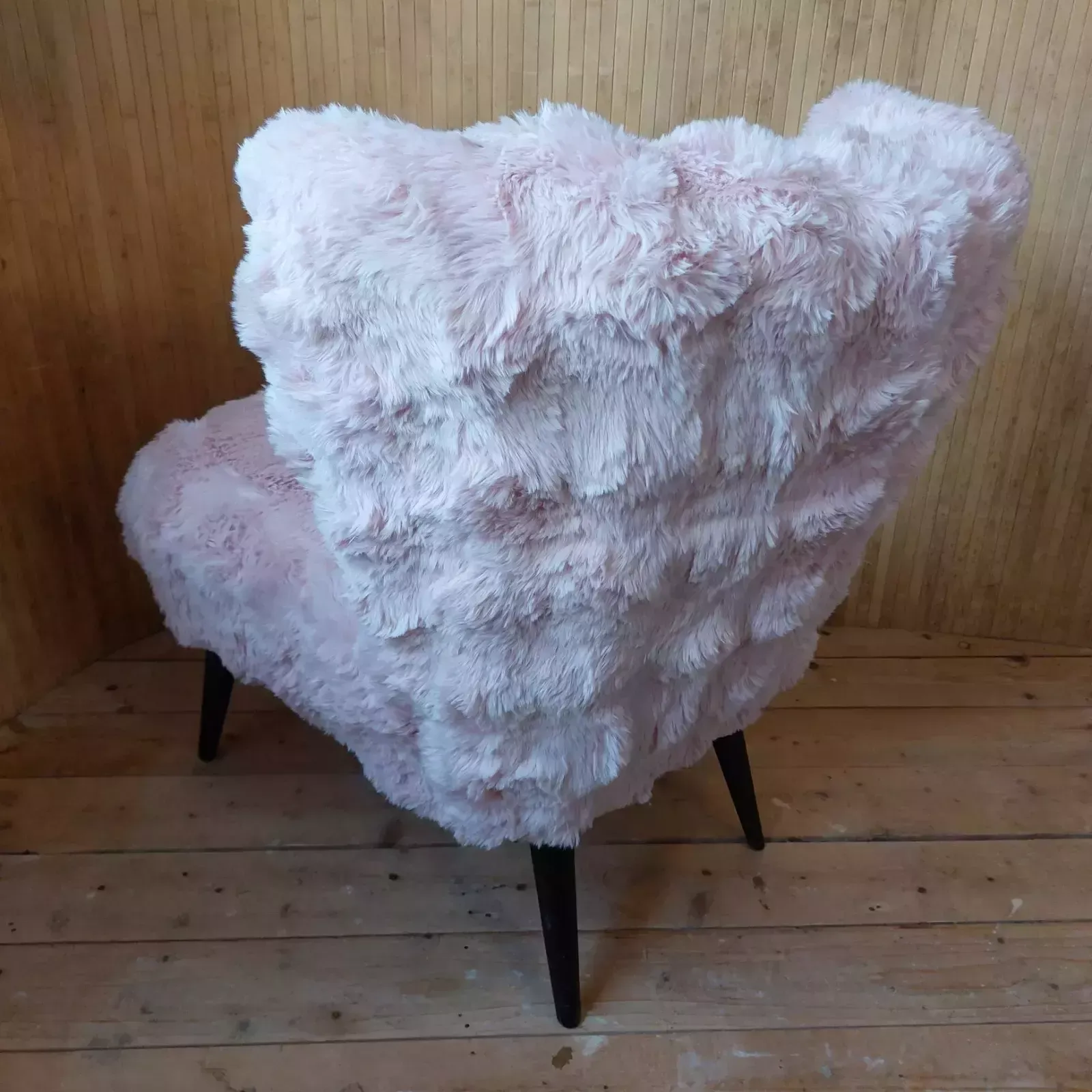 Fab Vintage Mid Century German Bartholomew Cocktail Chair Blush Pink Faux Fur photo buy