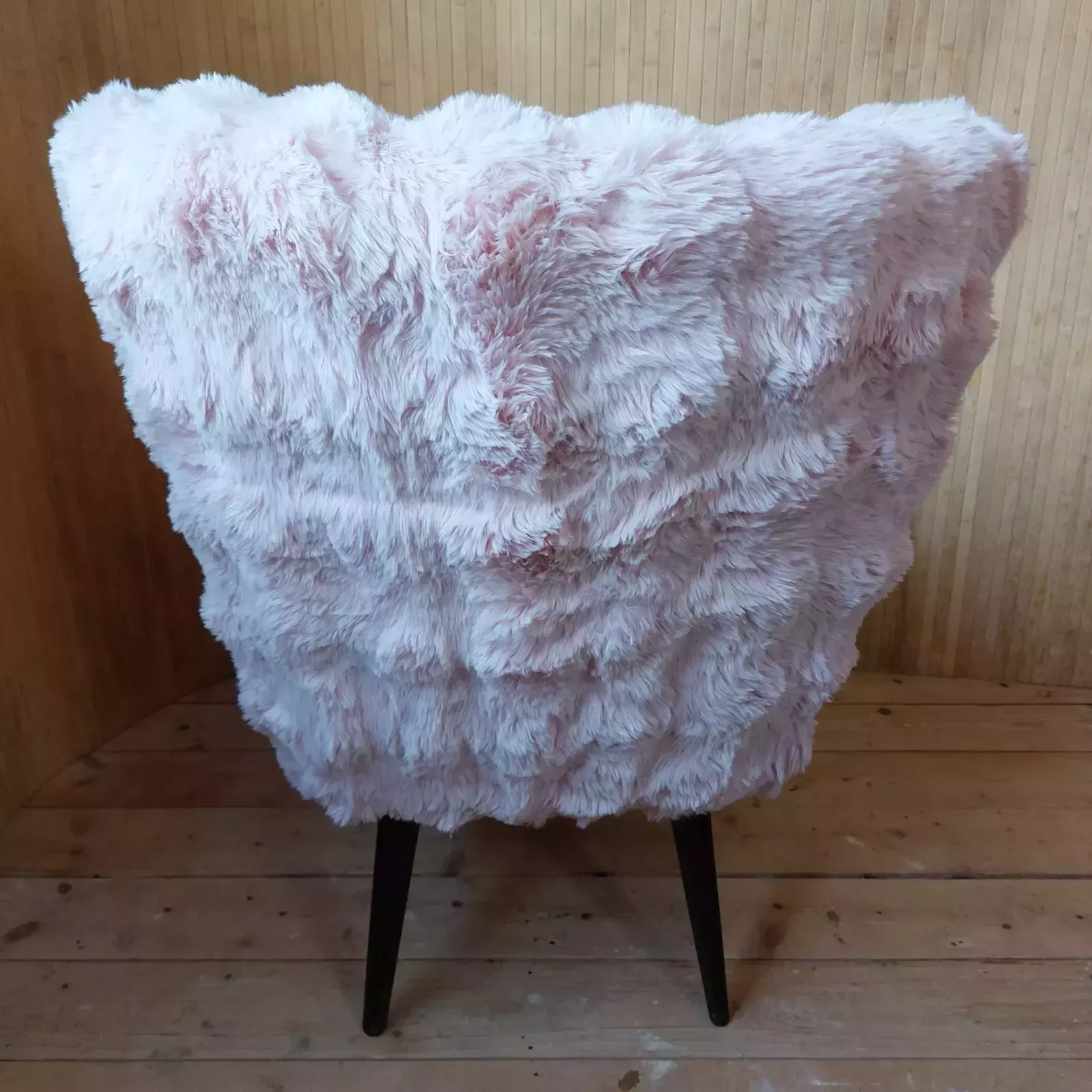 photo furniture Fab Vintage Mid Century German Bartholomew Cocktail Chair Blush Pink Faux Fur