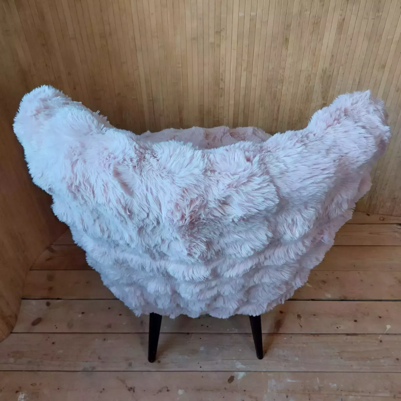 photo for sale Fab Vintage Mid Century German Bartholomew Cocktail Chair Blush Pink Faux Fur