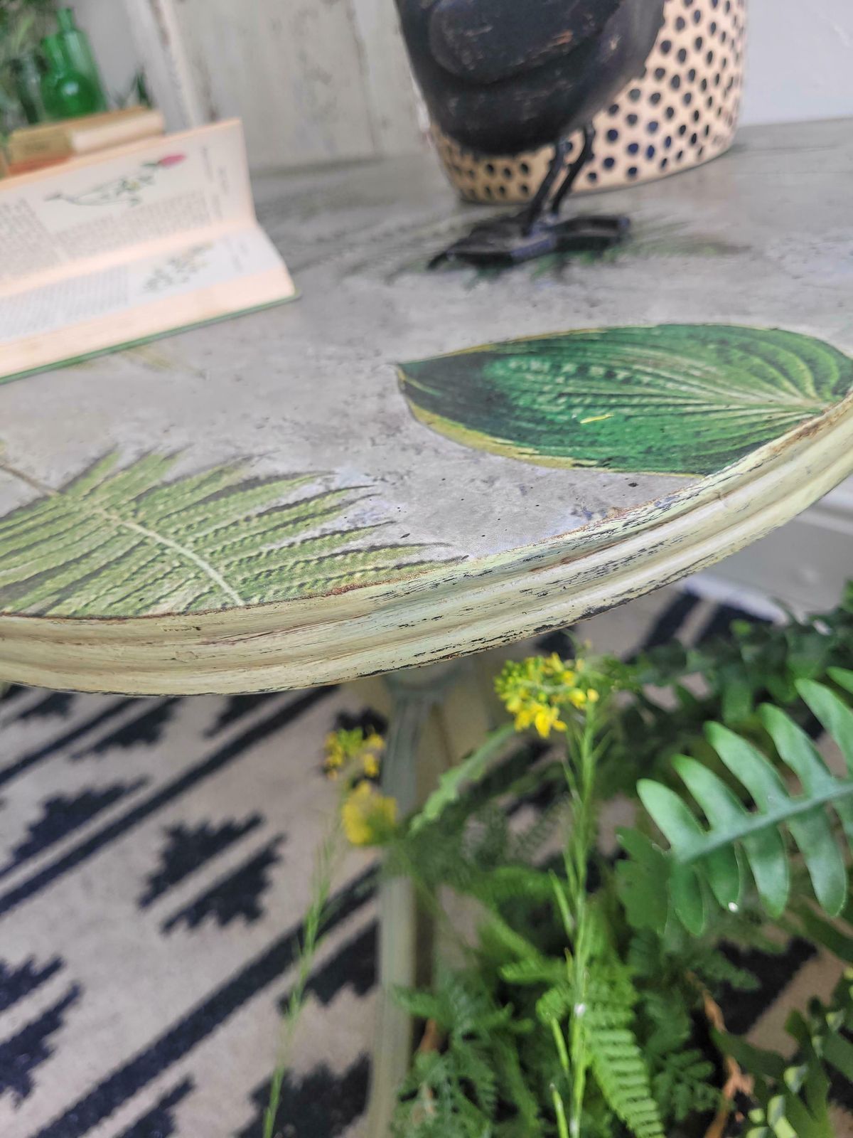 Coffee Table  Green  Handpainted   Country   Farmhouse   Botanical   Occasional Table   Side Table  Fern Print photo Furniture