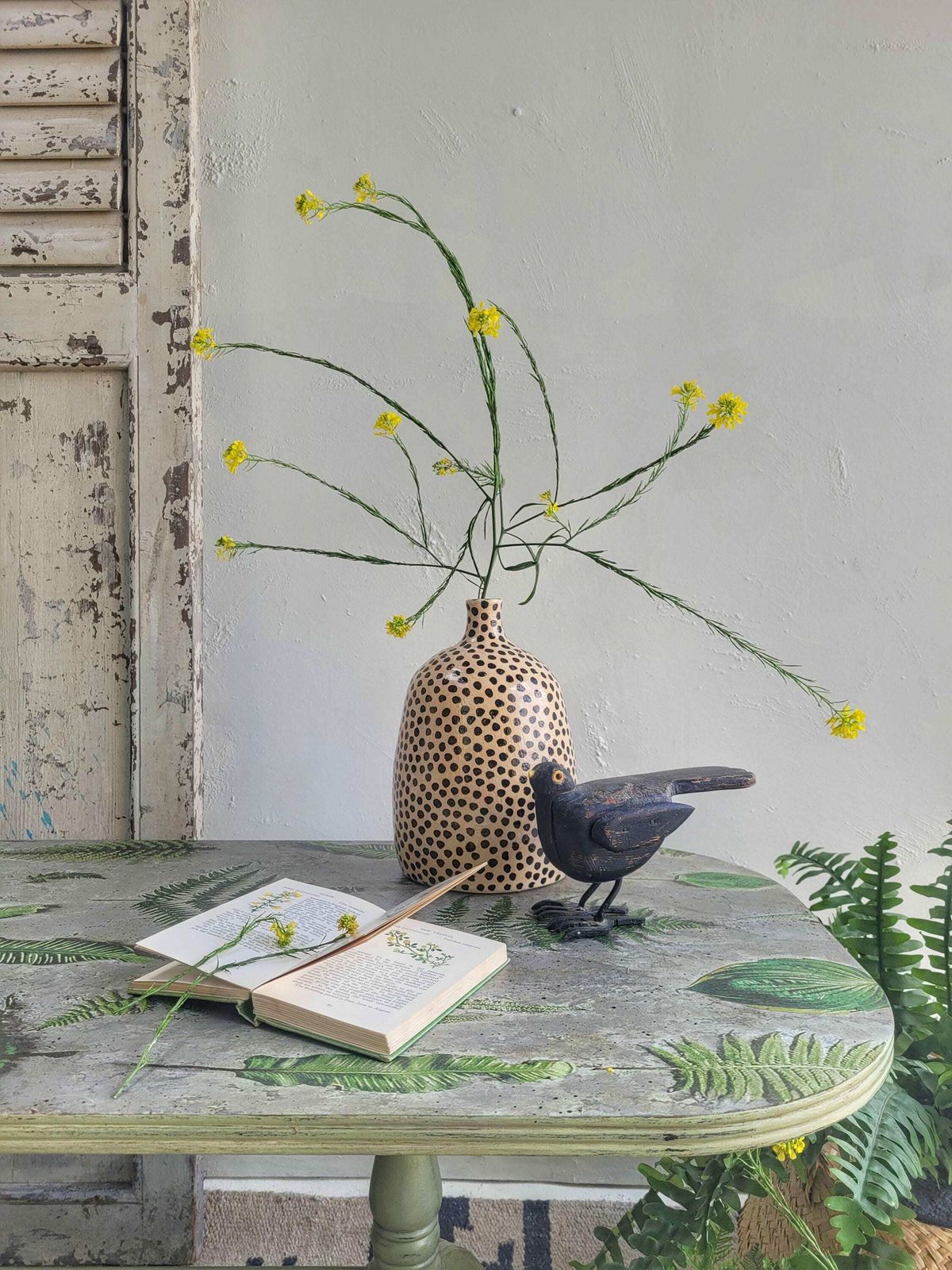 Coffee Table  Green  Handpainted   Country   Farmhouse   Botanical   Occasional Table   Side Table  Fern Print photo buy