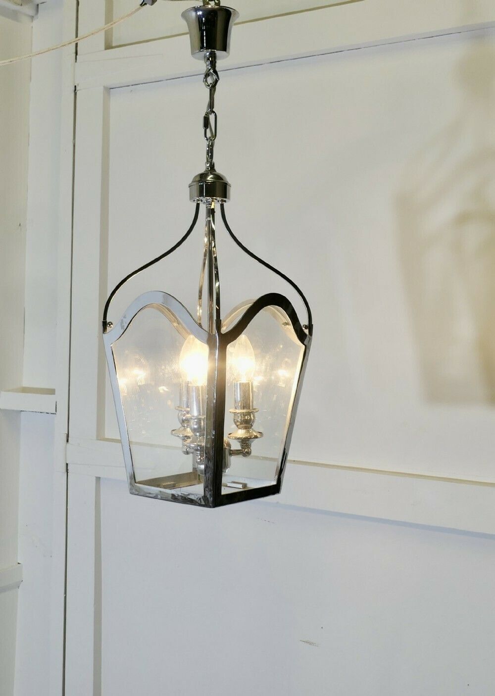 Large Art Deco Style Chrome And Glass Lantern, Hall Light photo furniture