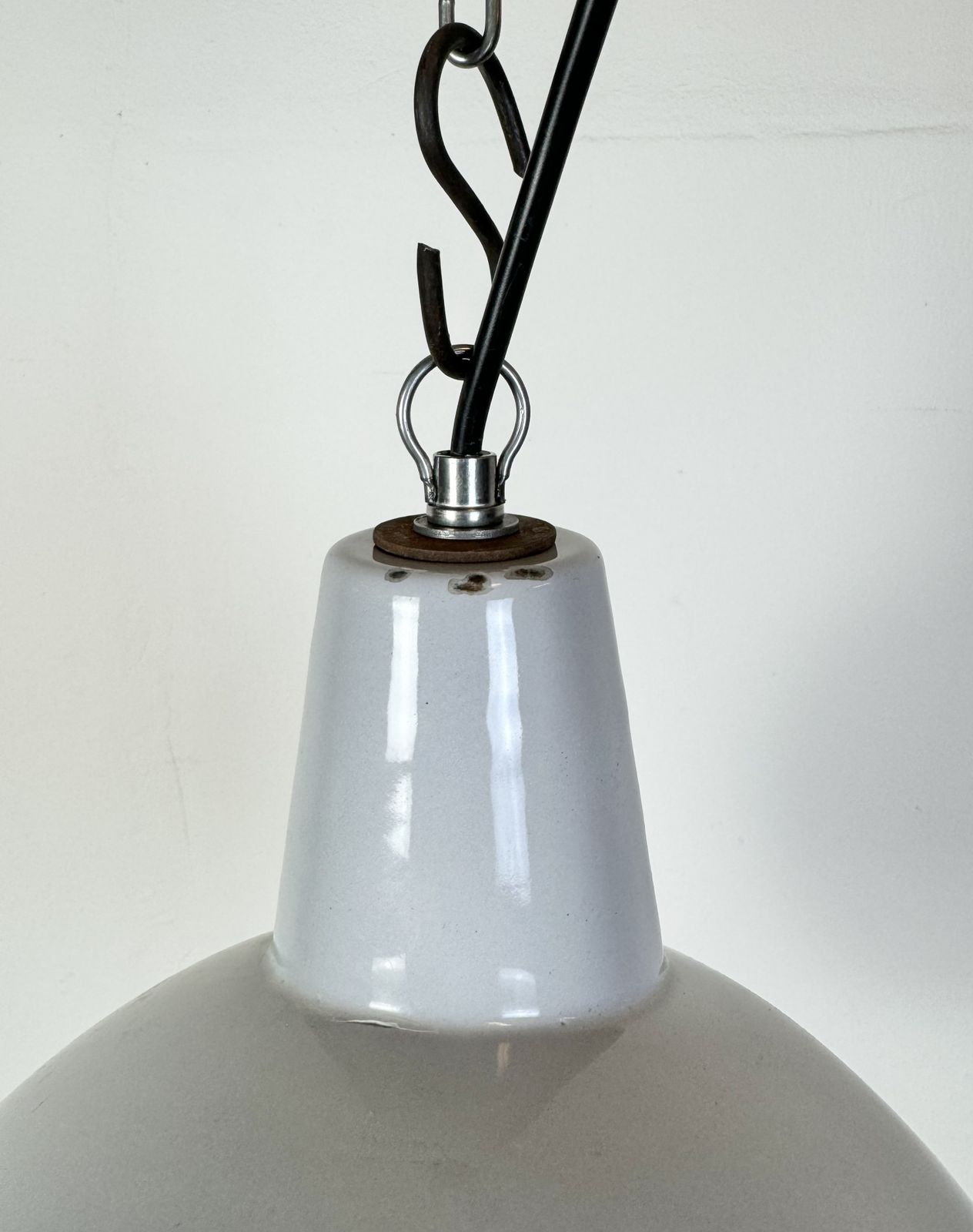 Industrial Grey Enamel Factory Pendant Lamp, 1960s, 2x photo Lighting