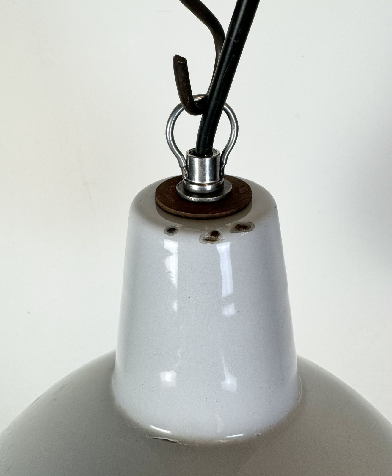 Industrial Grey Enamel Factory Pendant Lamp, 1960s, 2x photo buy