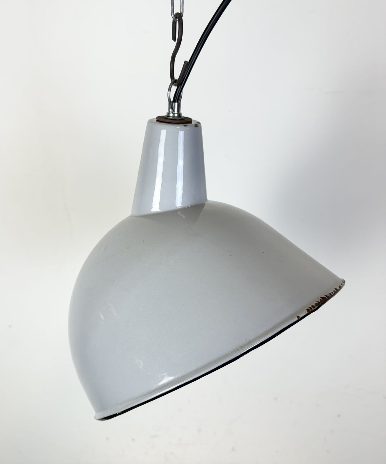249.0 Industrial Grey Enamel Factory Pendant Lamp, 1960s, 2x photo