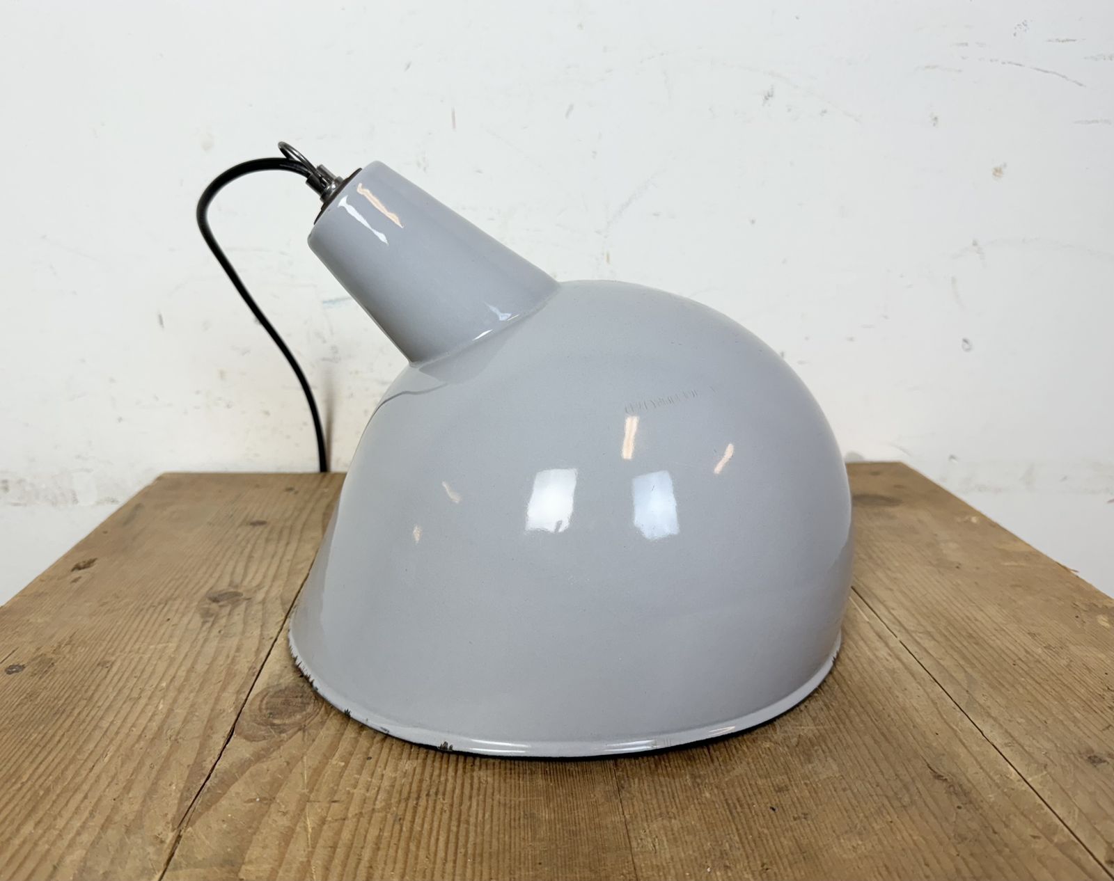 Industrial Grey Enamel Factory Pendant Lamp, 1960s, 2x photo furniture