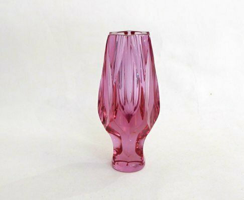Small Faceted Vase Cut In Purple Pink Glass, 1960s