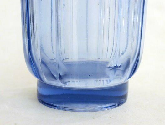 Art Deco Vase With Fluted Body In Blue Molded Pressed Glass, 1930s photo for sale