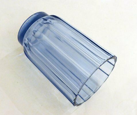 Art Deco Vase With Fluted Body In Blue Molded Pressed Glass, 1930s photo 130.0