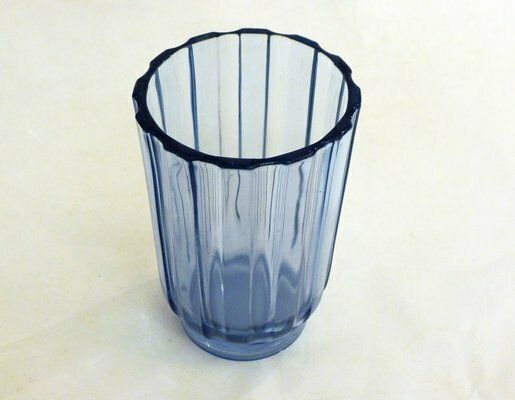 Art Deco Vase With Fluted Body In Blue Molded Pressed Glass, 1930s photo buy
