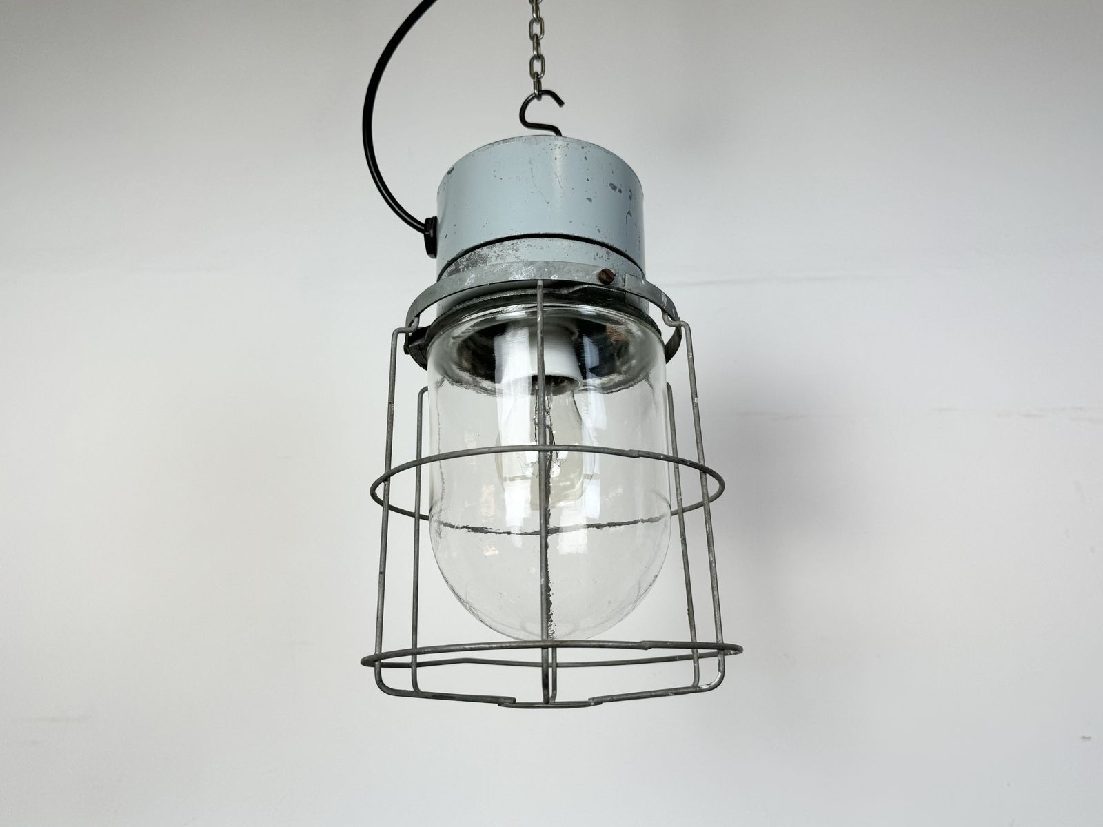 Industrial Aluminium Cage Light With Clear Glass From Elektrosvit, 1970s photo Lighting