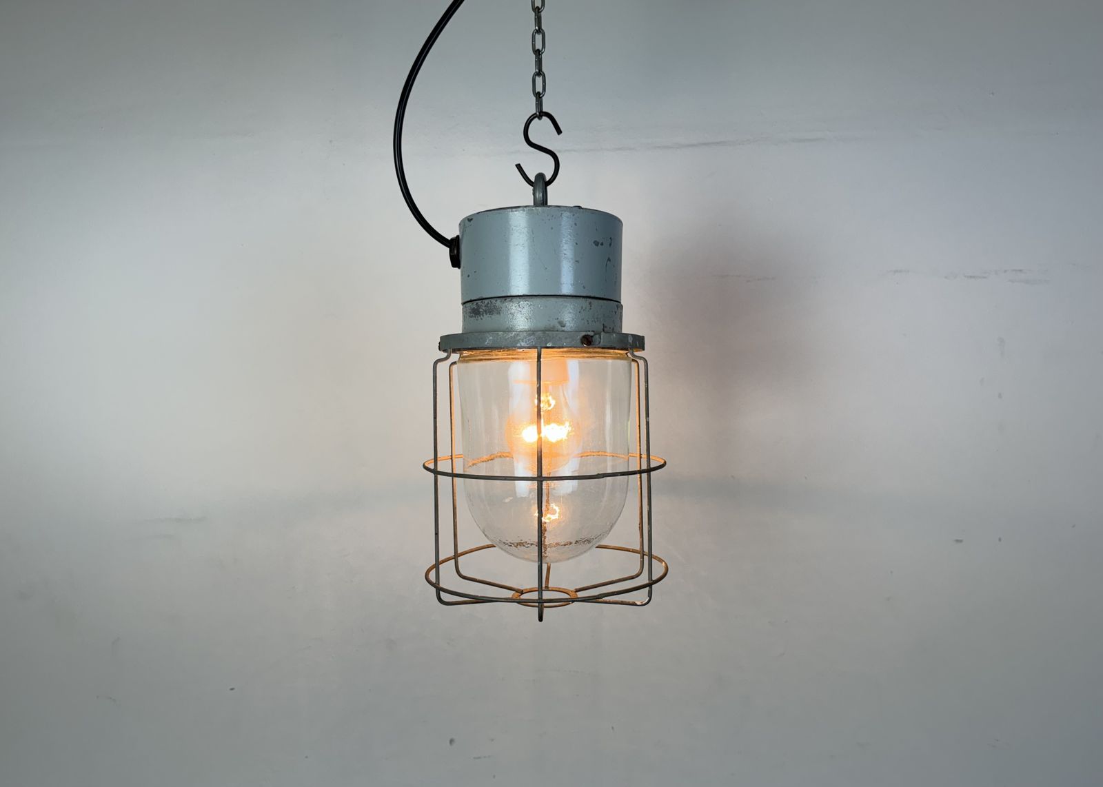 179.0 Industrial Aluminium Cage Light With Clear Glass From Elektrosvit, 1970s photo