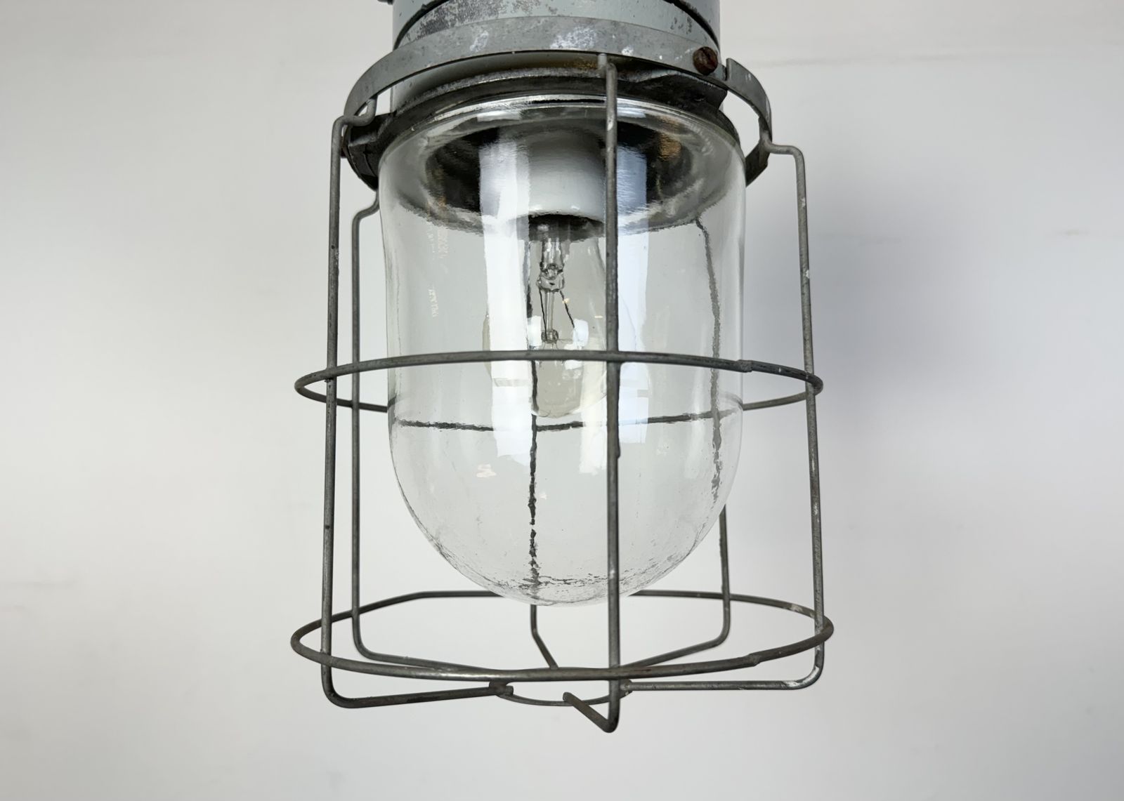 photo vinterior Industrial Aluminium Cage Light With Clear Glass From Elektrosvit, 1970s