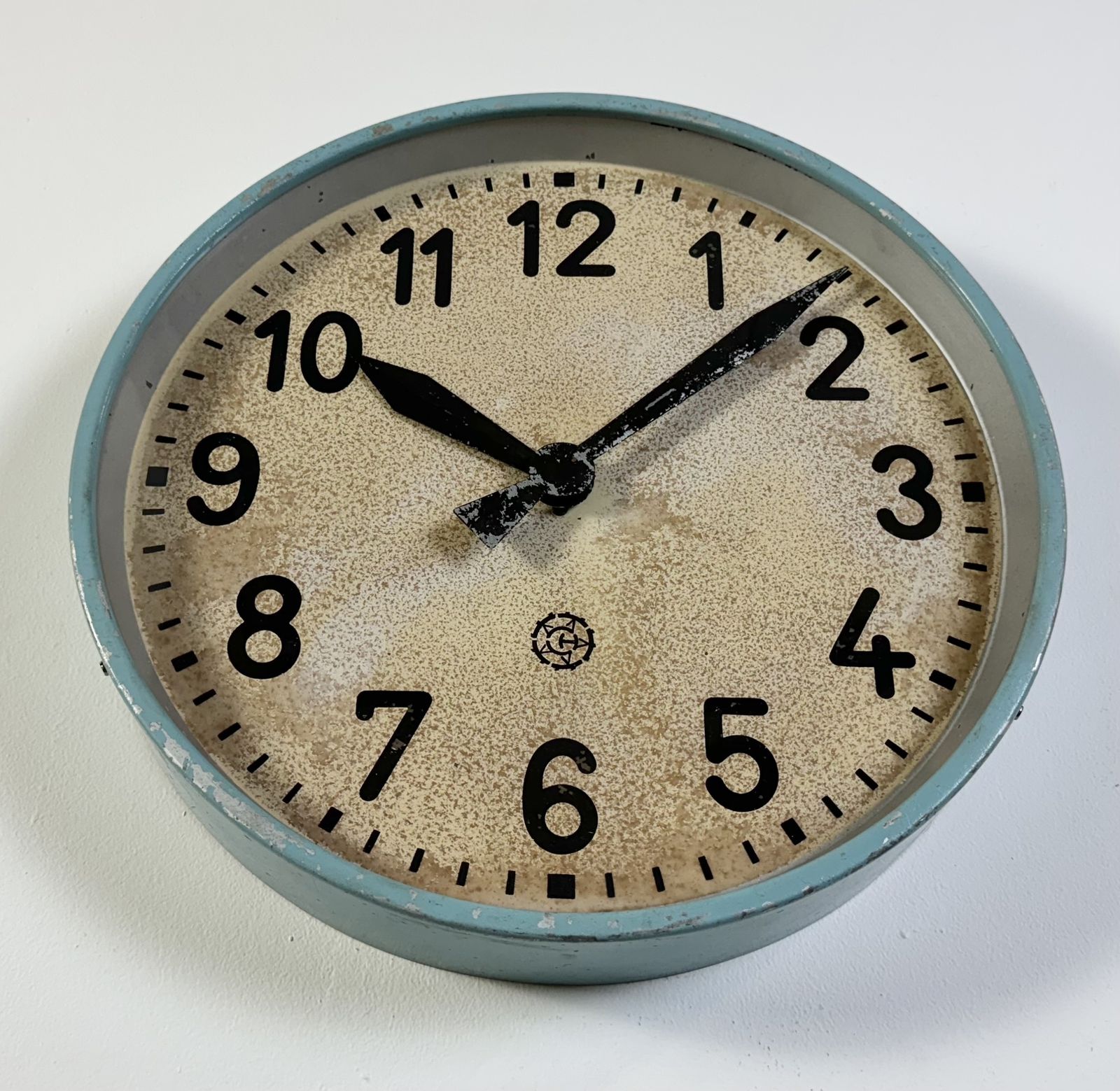 Large Blue Industrial Factory Wall Clock From Chronotechna, 1950s photo for sale