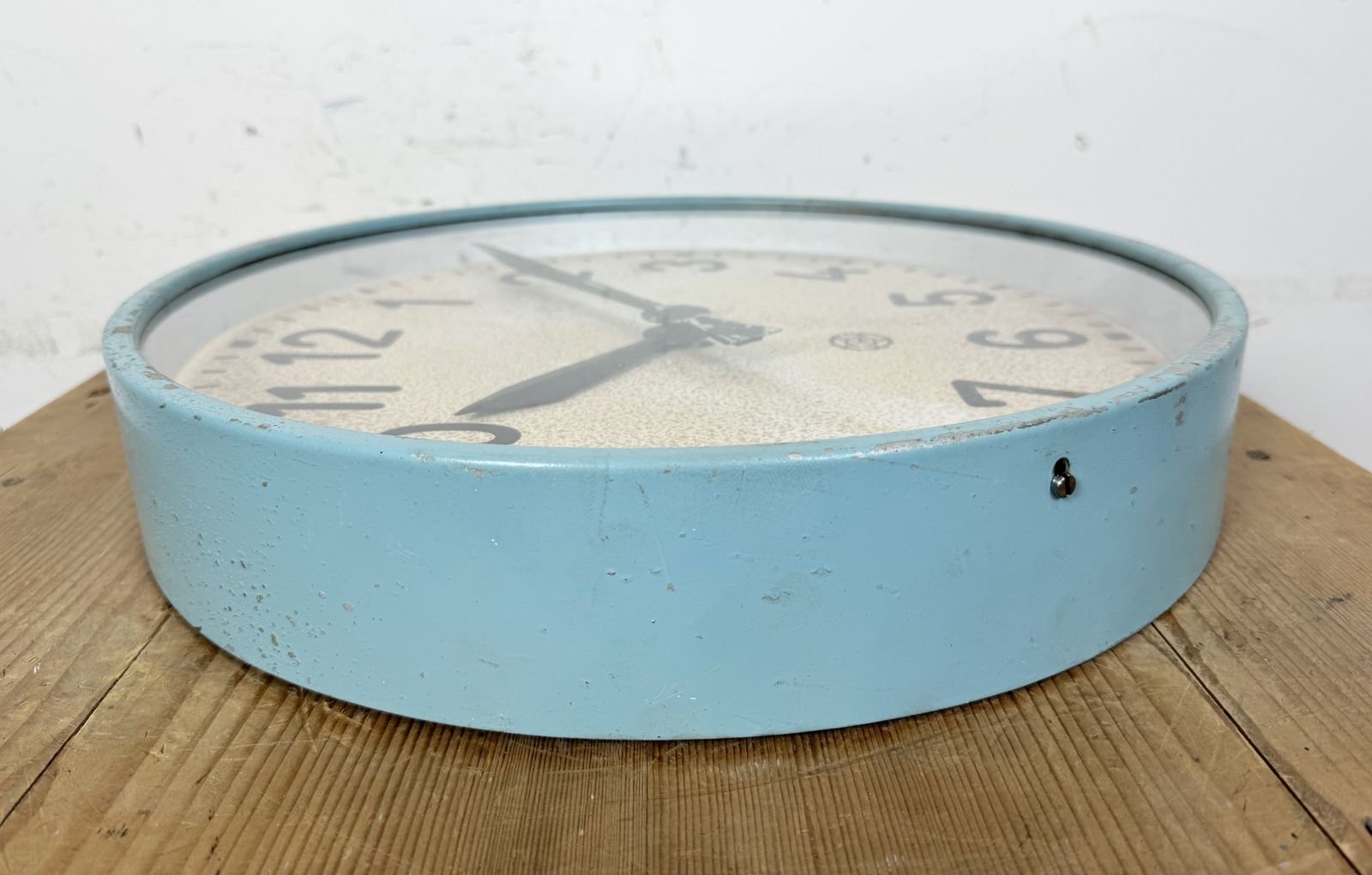 Large Blue Industrial Factory Wall Clock From Chronotechna, 1950s photo buy