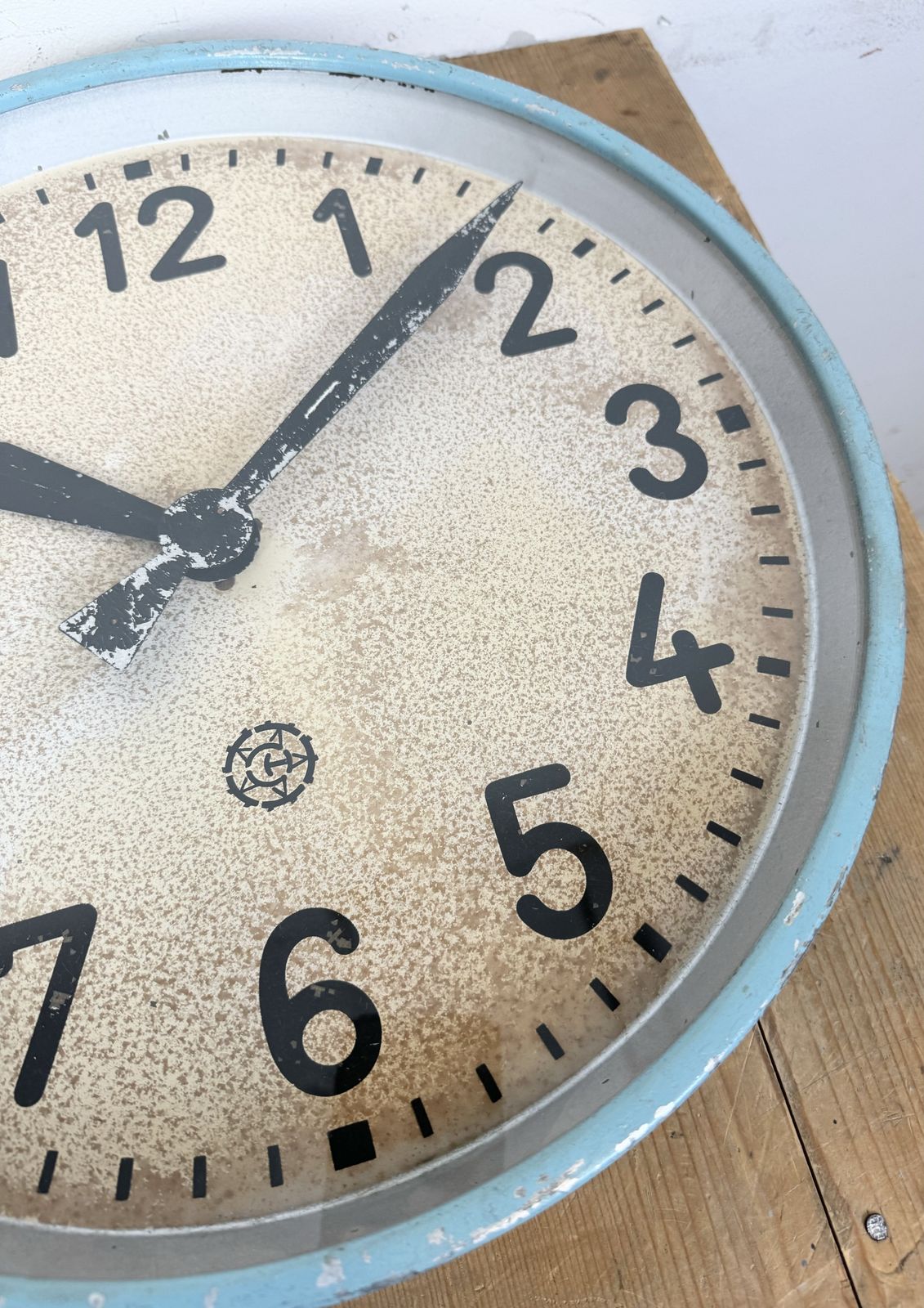 photo furniture Large Blue Industrial Factory Wall Clock From Chronotechna, 1950s