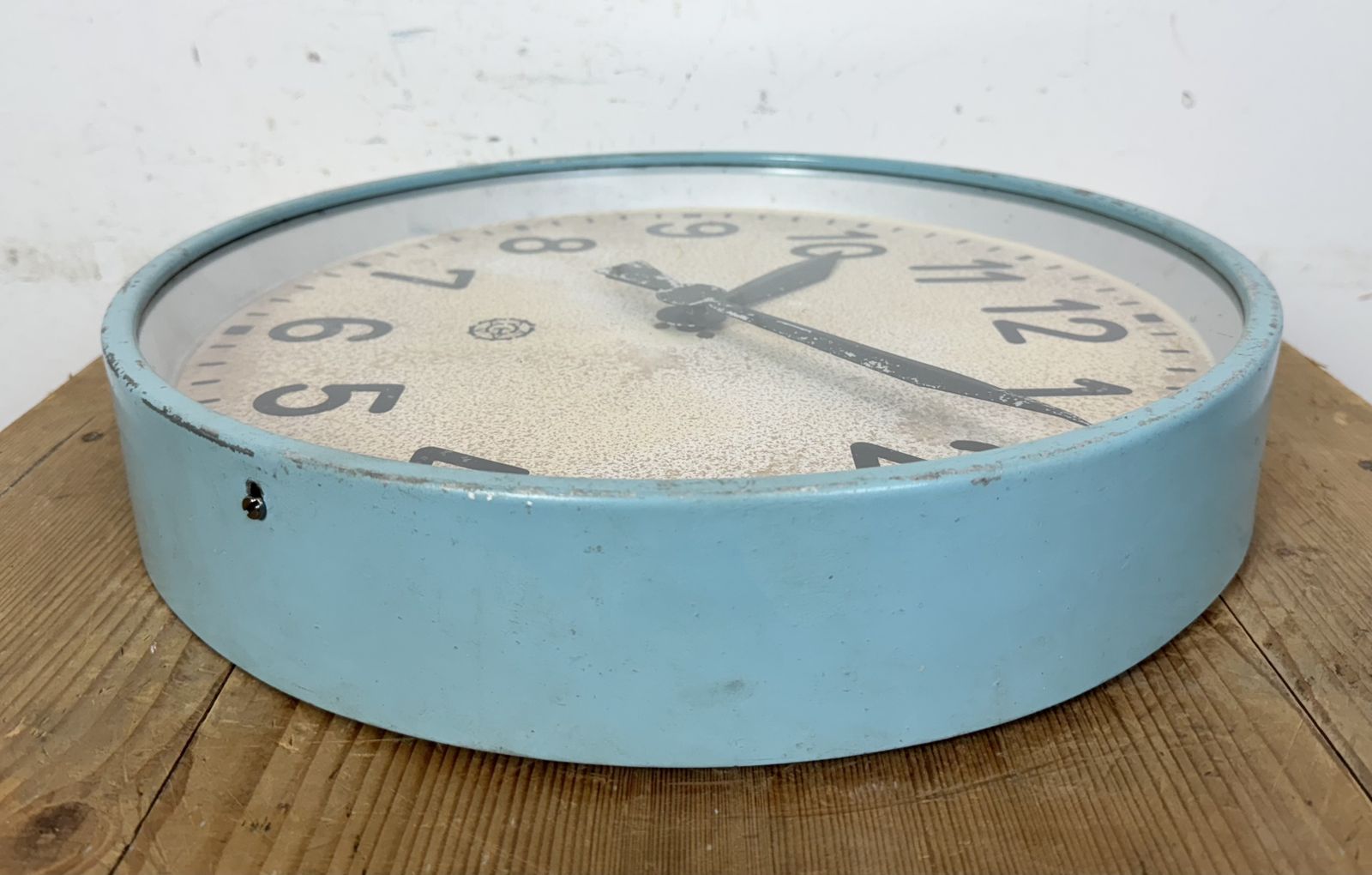 379.0 Large Blue Industrial Factory Wall Clock From Chronotechna, 1950s photo