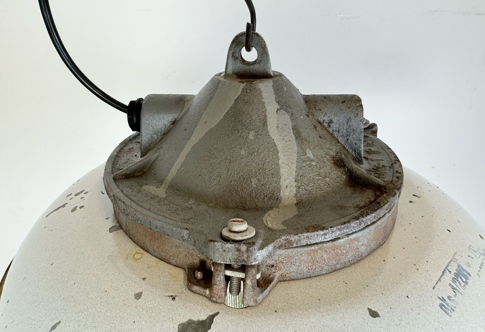photo vinterior Industrial Grey Enamel Factory Cage Pendant Lamp In Cast Iron From Zaos, 1960s, 8x