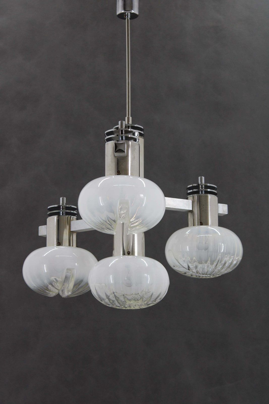 1970s Chrome Plated Chandelier With Murano Glass , Italy photo furniture