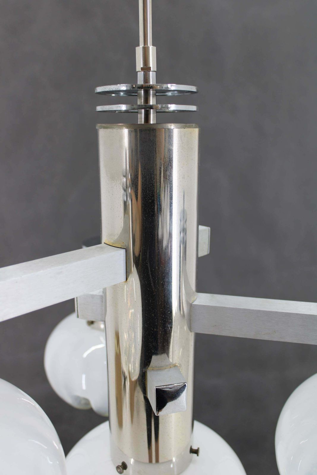 1970s Chrome Plated Chandelier With Murano Glass , Italy photo vintage