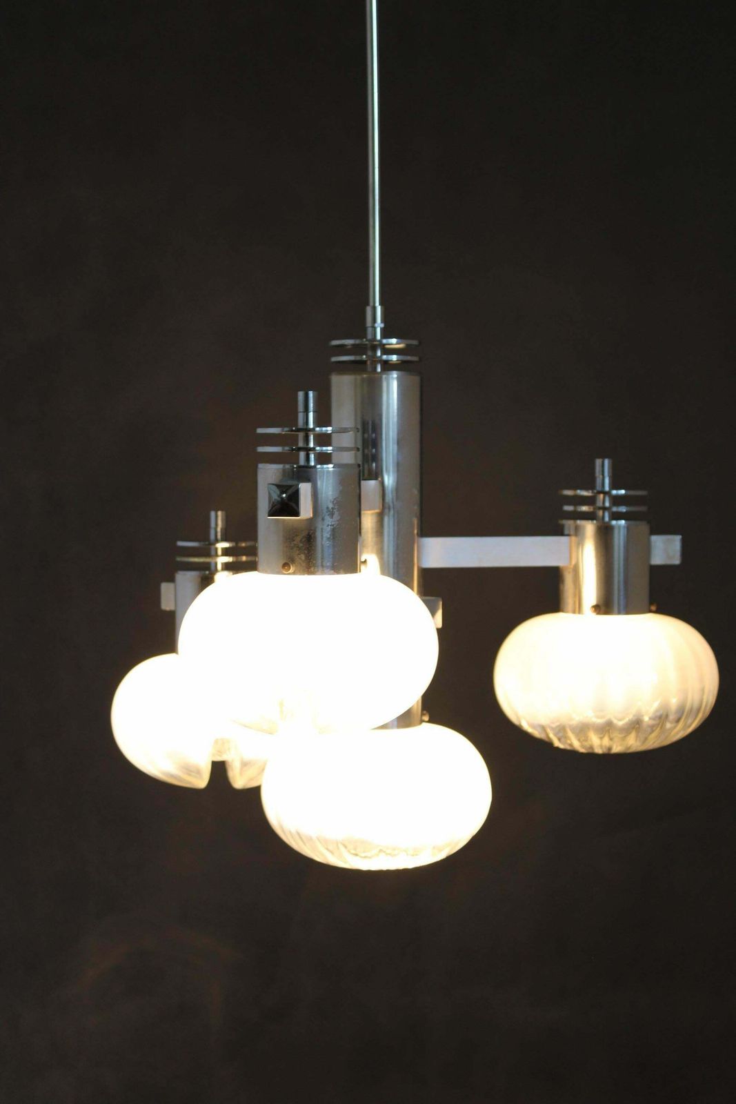 photo buy 1970s Chrome Plated Chandelier With Murano Glass , Italy
