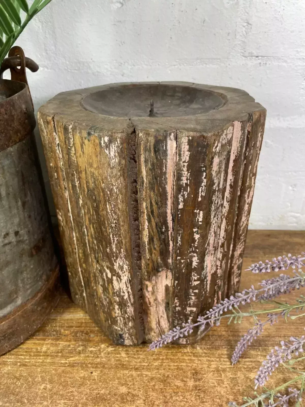 Vintage Reclaimed Hand Carved Indian Wooden Pillar Base Candle Holder Plinth photo furniture