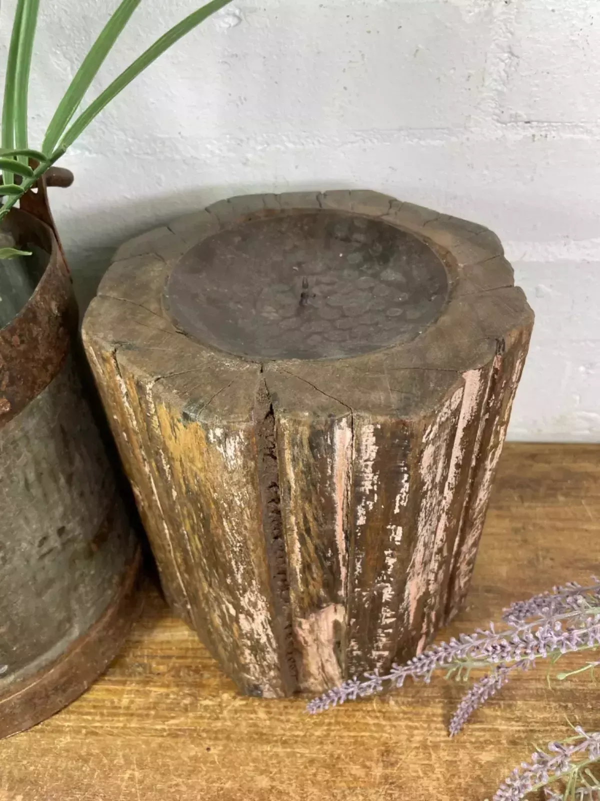 Vintage Reclaimed Hand Carved Indian Wooden Pillar Base Candle Holder Plinth photo for sale
