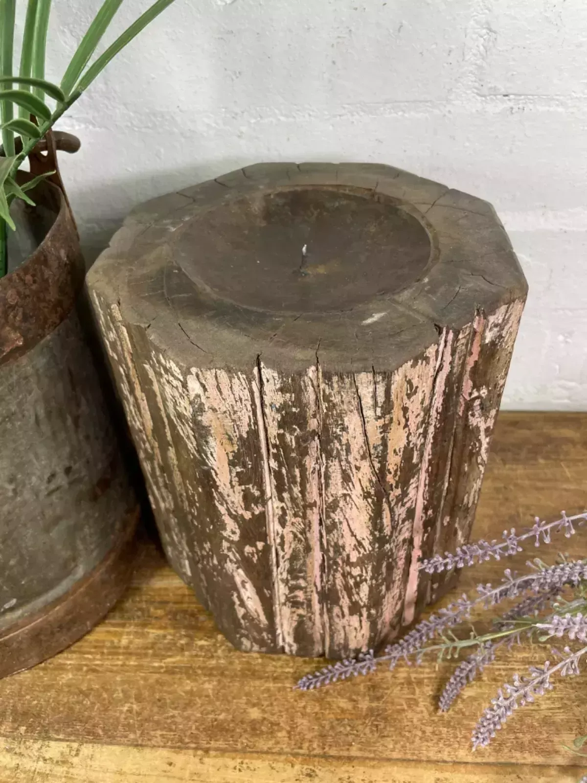 Vintage Reclaimed Hand Carved Indian Wooden Pillar Base Candle Holder Plinth photo for sale