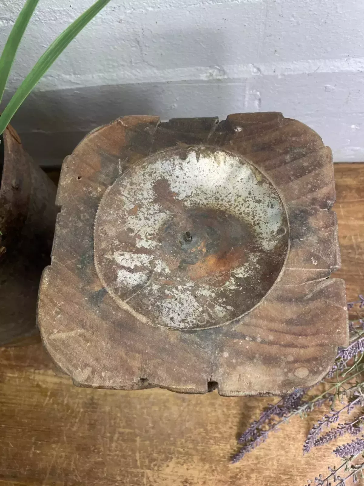 Vintage Reclaimed Hand Carved Indian Wooden Pillar Base Candle Holder Plinth photo Home Decor