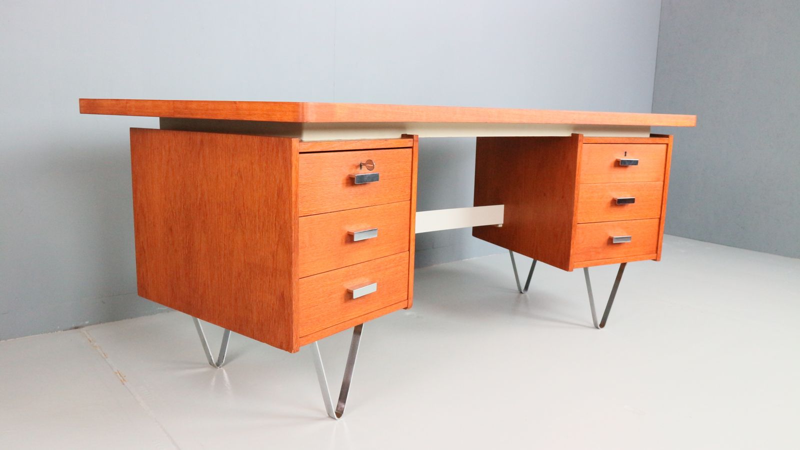 photo furniture Cees Braakman Boomerang Desk With Triangle Legs For Pastoe, Dutch Design, 1950s
