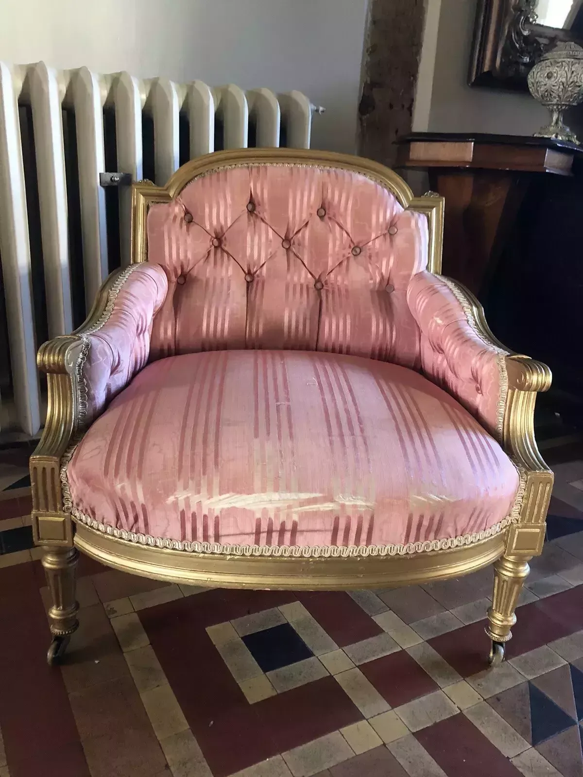 Antique Small Childrens Dog Bed Pink Gold Throne Tub Chair photo Furniture