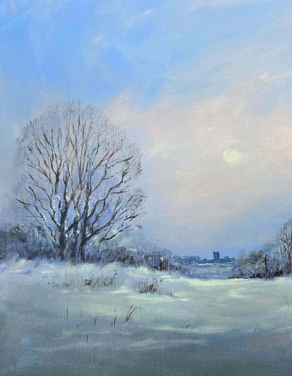 Beautiful Vintage Oil On Board   Wintry Norfolk Landscape photo Art