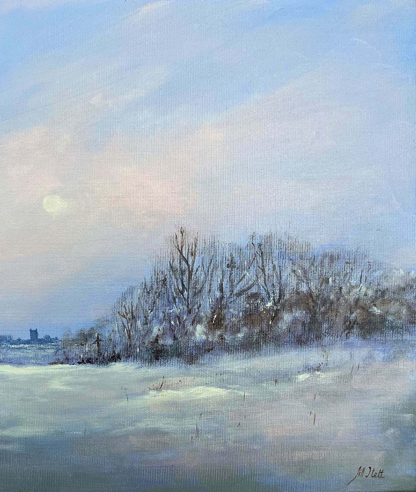 Beautiful Vintage Oil On Board   Wintry Norfolk Landscape photo 110.0