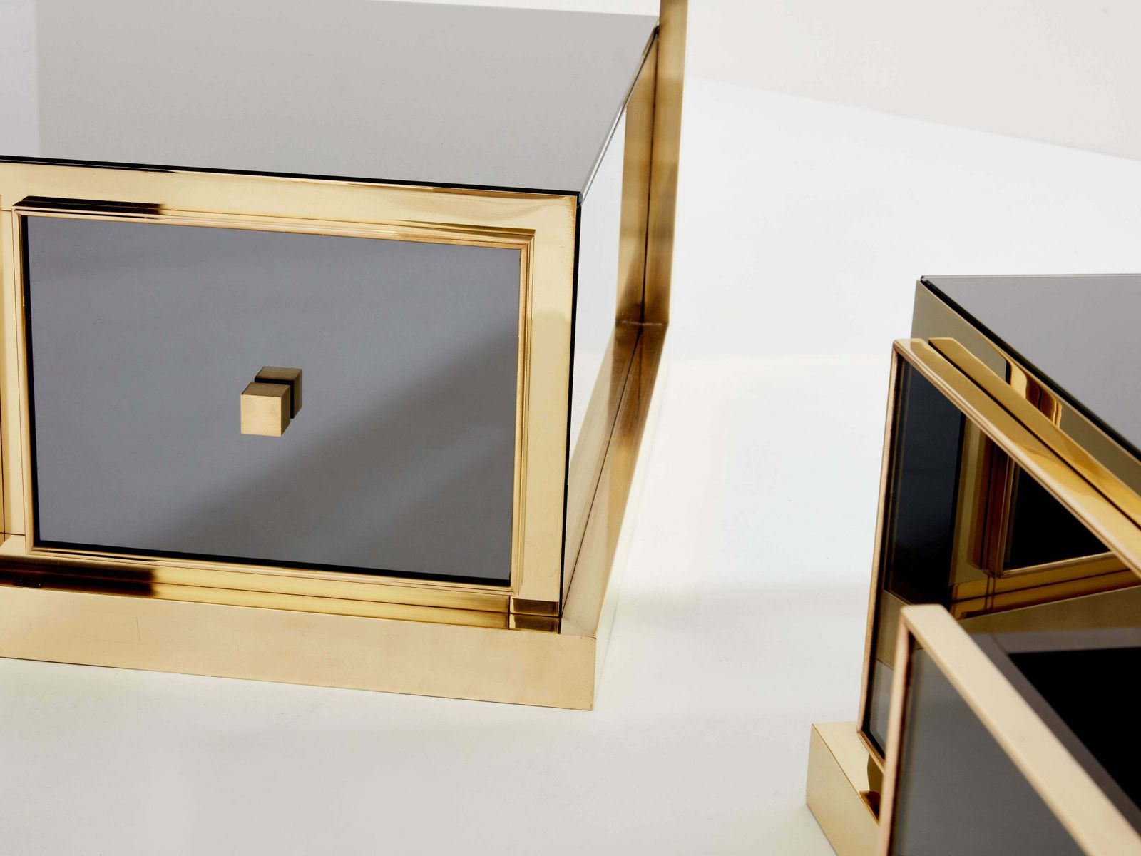 Pair Of Michel Pigneres Smoked Mirrored And Brass Side Tables 1970s photo 18096.0