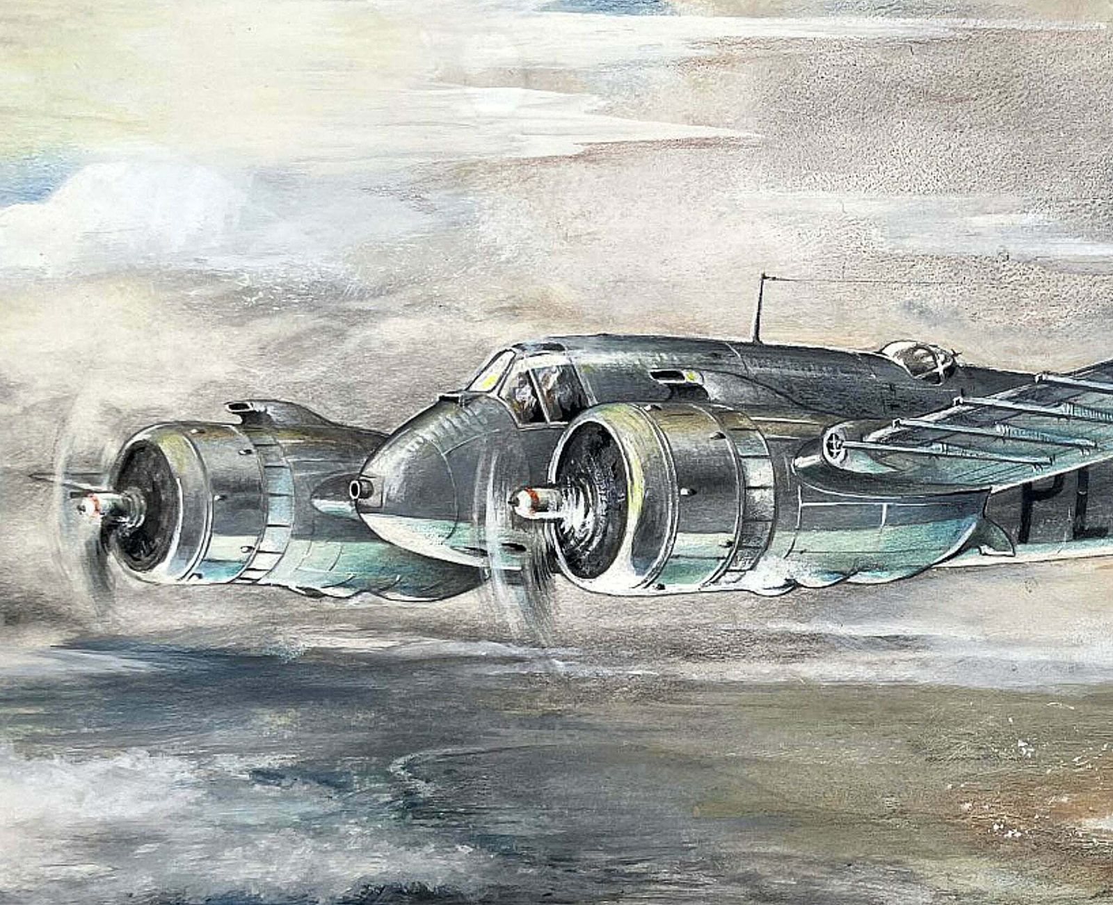 Fine Mid C20th Vintage Watercolour Depicting A Ww2 Bristol Blenheim Bomber photo for sale