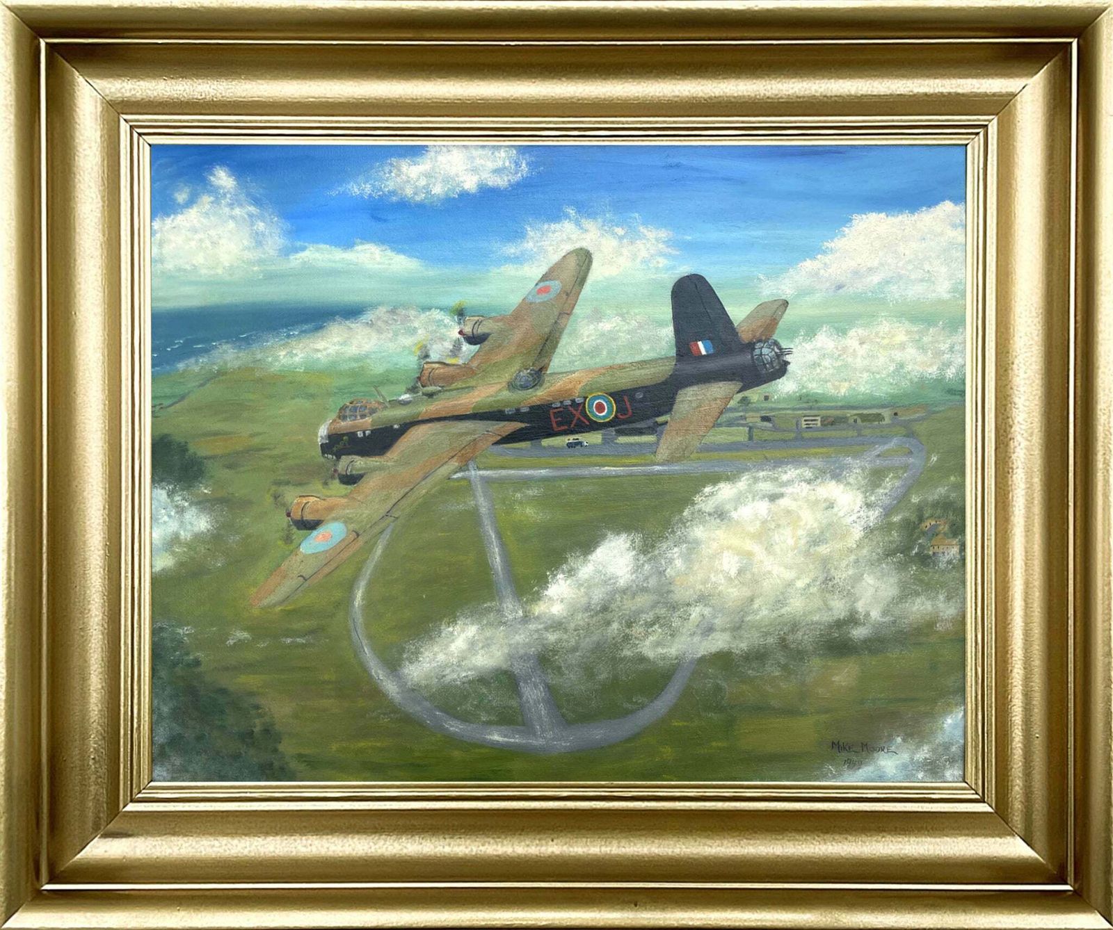 Fine Vintage Oil On Board Portrait Of A Wellington Bomber In Flight photo furniture