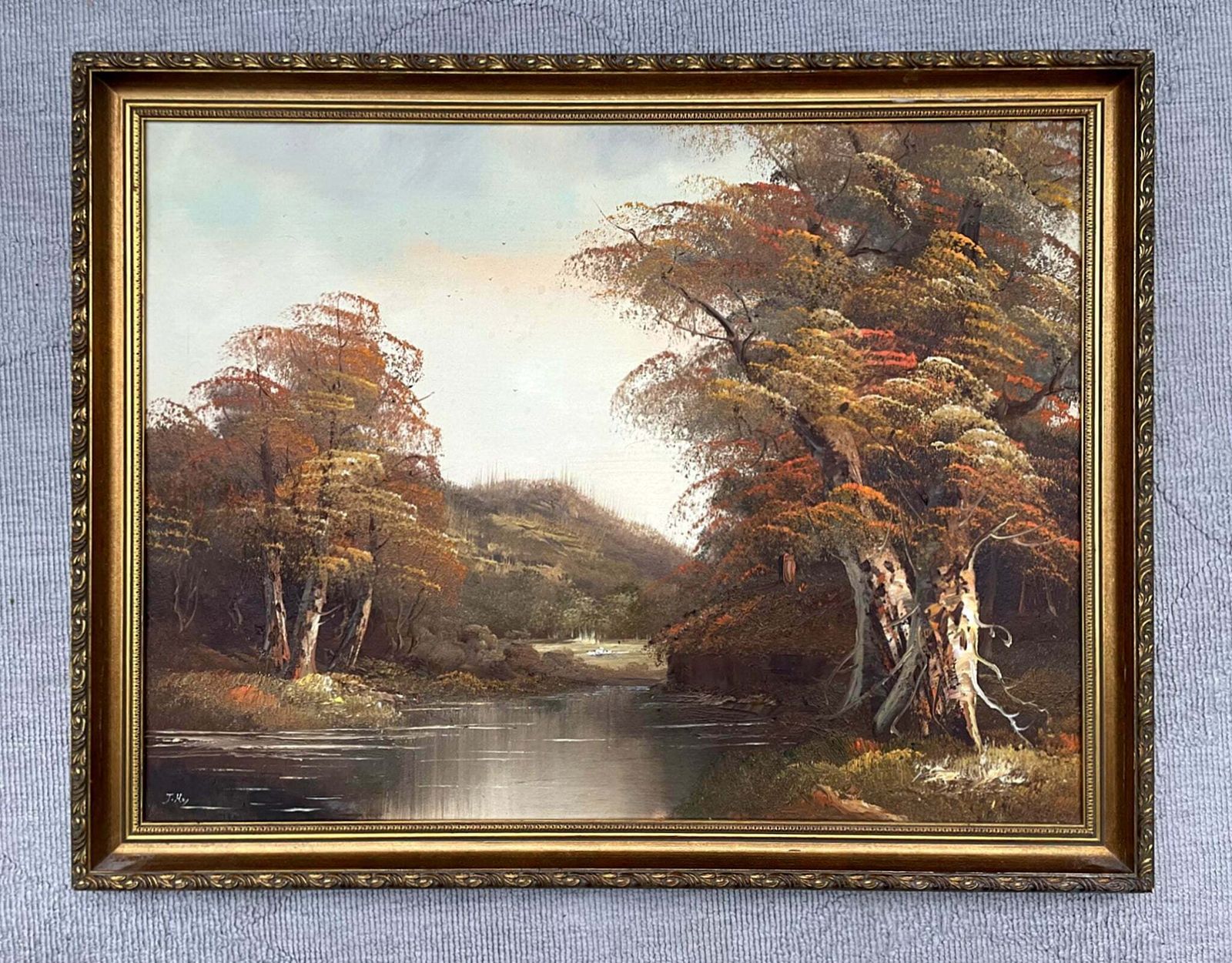 Fine Vintage Mid C20th Oil On Canvas   Sheep In An Autumnal Landscape   J.Hay