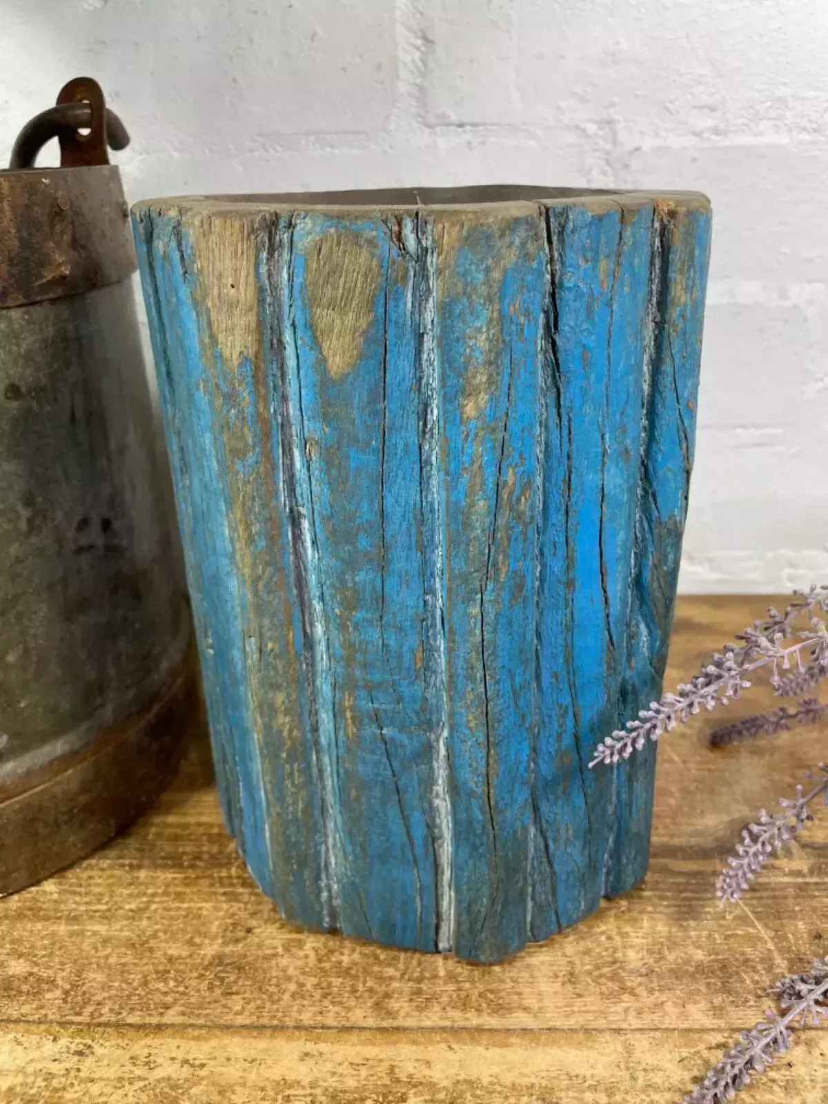 Vintage Reclaimed Hand Carved Indian Wooden Pillar Base Candle Holder Plinth photo 60.0