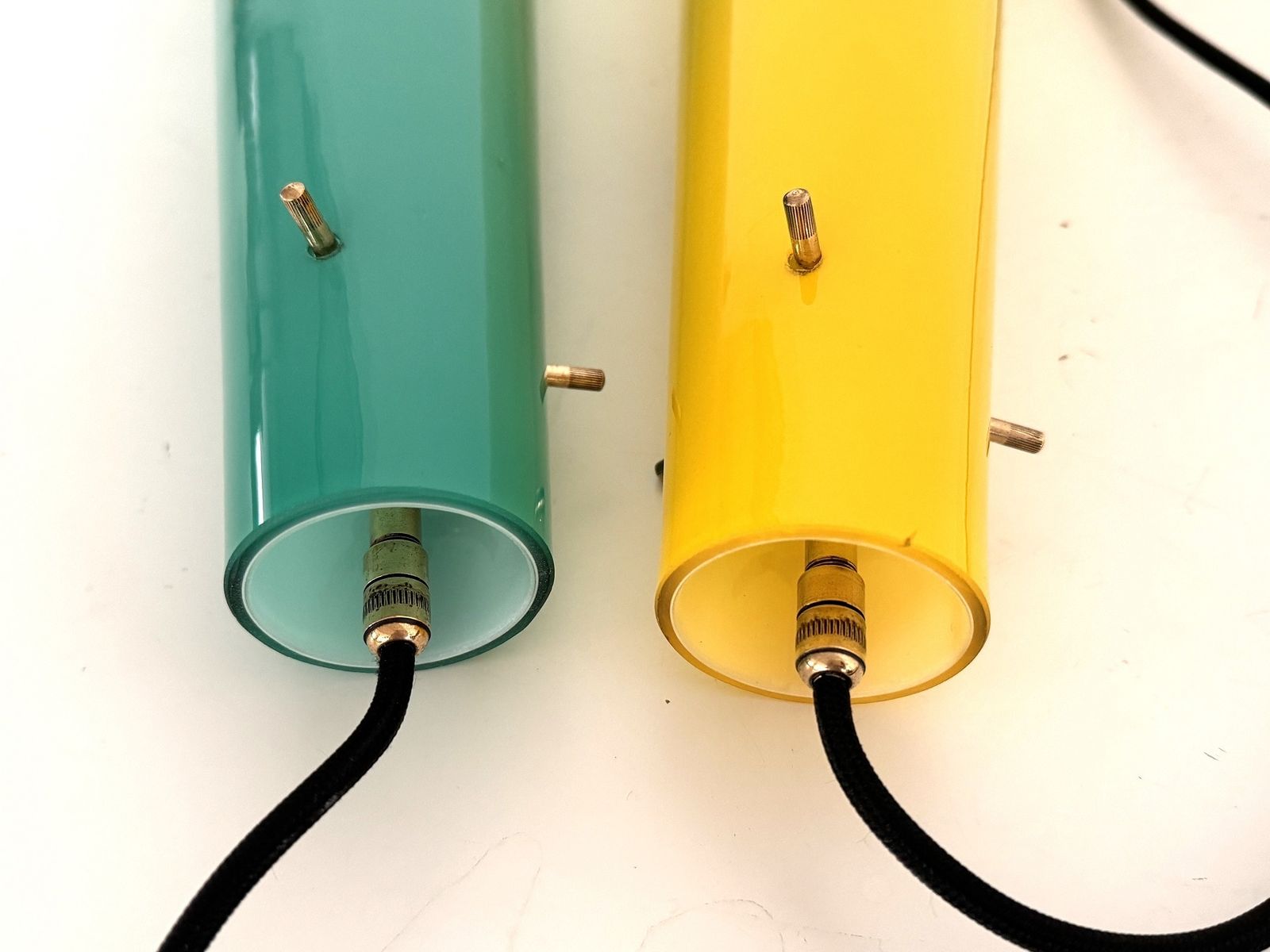Lighting Italian Murano Glass Pendants In Green And Yellow By Vistosi, 1970s, Set Of 2 photo