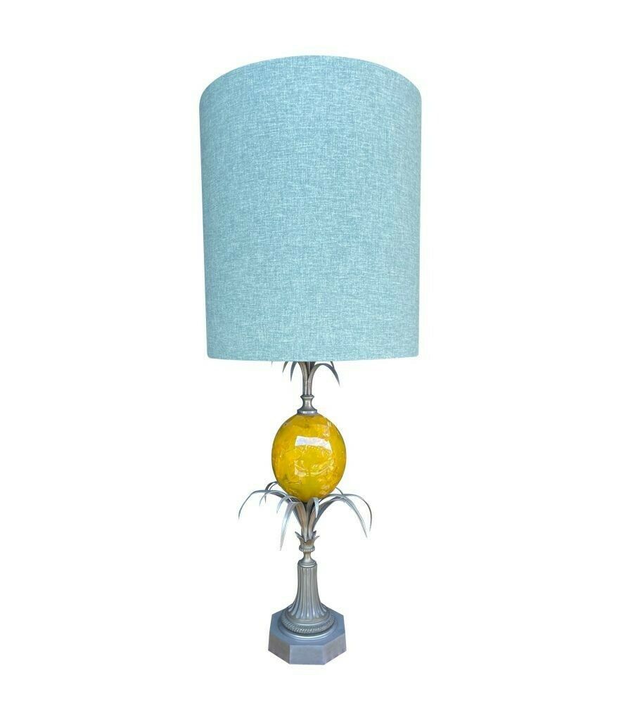 photo vintage A Large 1960s Maison Charles Style Yellow Egg Lamp With New Bespoke Linen Shade